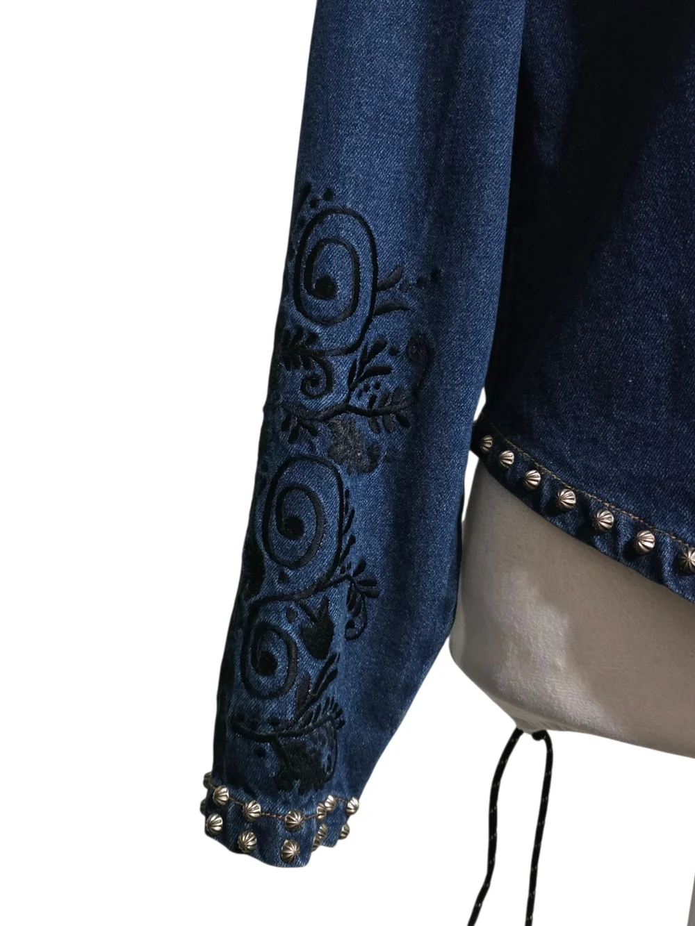Vintage Gordon James Studded Denim Jacket Embroidered Western Boho Moto L